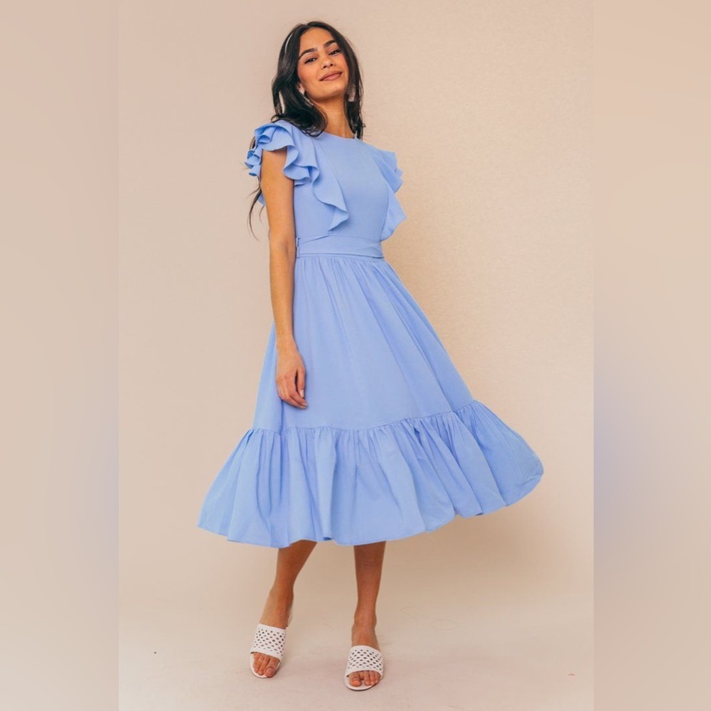 Ivy City Co Blue Ruffle Dress